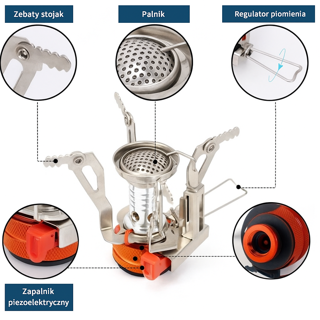 Turystyczna kuchenka gazowa składana z piezo zapalnikiem – kompaktowy palnik kempingowy