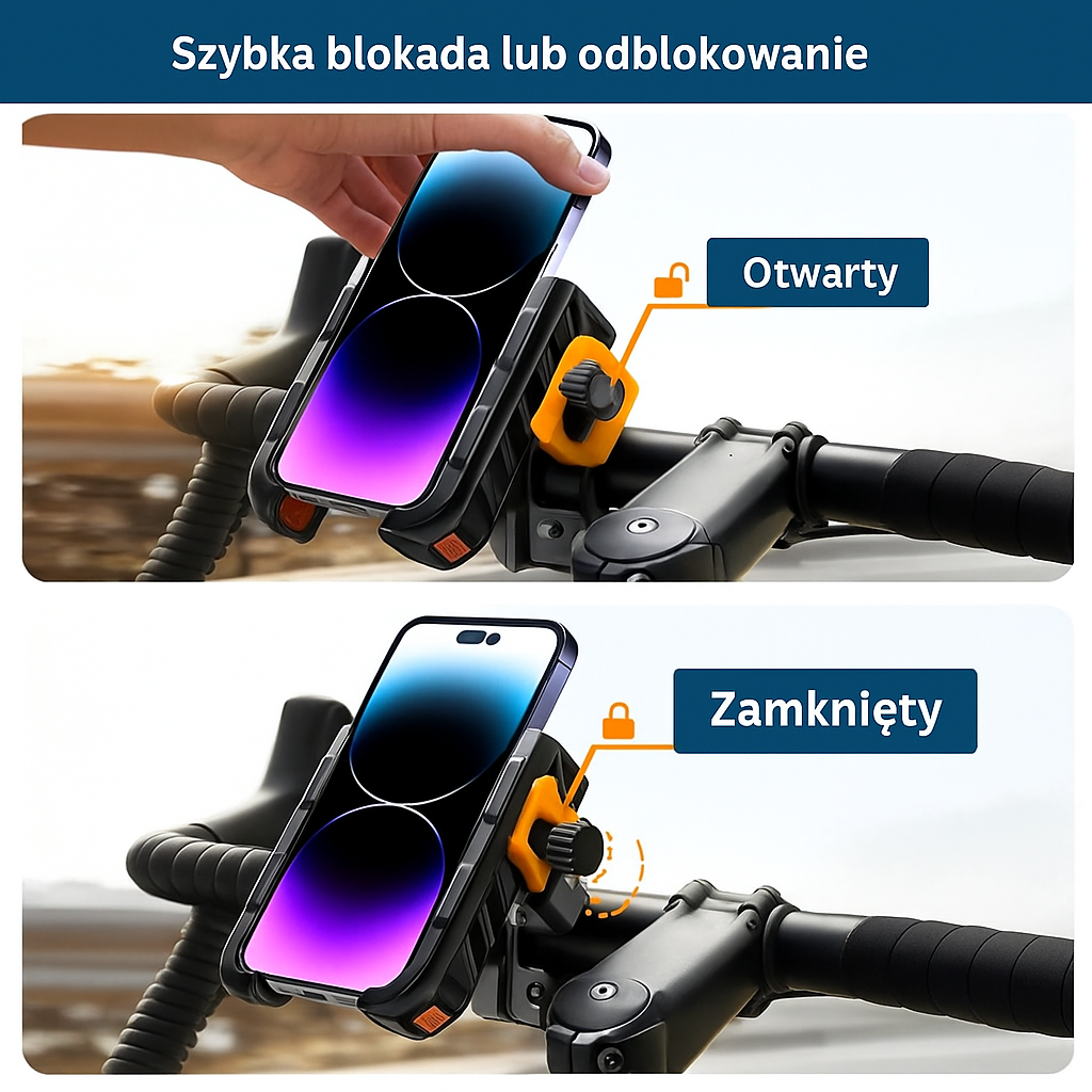 Uchwyt rowerowy na telefon – montaż na kierownicę, uniwersalny