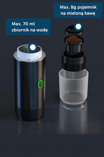 Przenośny ekspres do kawy na kapsułki i mieloną – bezprzewodowy, USB-C, idealny w podróży