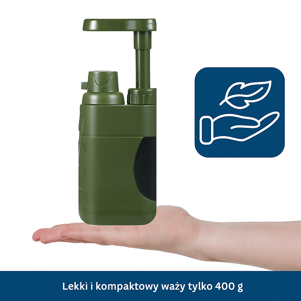 Pompa filtrująca wodę z węglem aktywnym i membraną UF – filtr survivalowy do outdooru i podróży