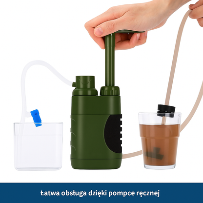 Pompa filtrująca wodę z węglem aktywnym i membraną UF – filtr survivalowy do outdooru i podróży