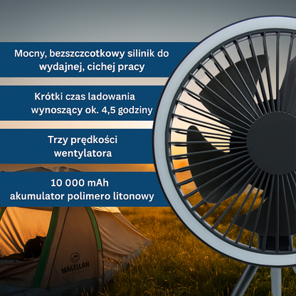 Wentylator z akumulatorem i funkcją powerbanku – regulowany kąt nawiewu, nowoczesny design