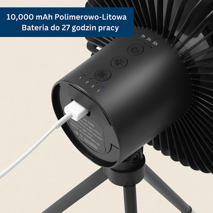 Wentylator z akumulatorem i funkcją powerbanku – regulowany kąt nawiewu, nowoczesny design