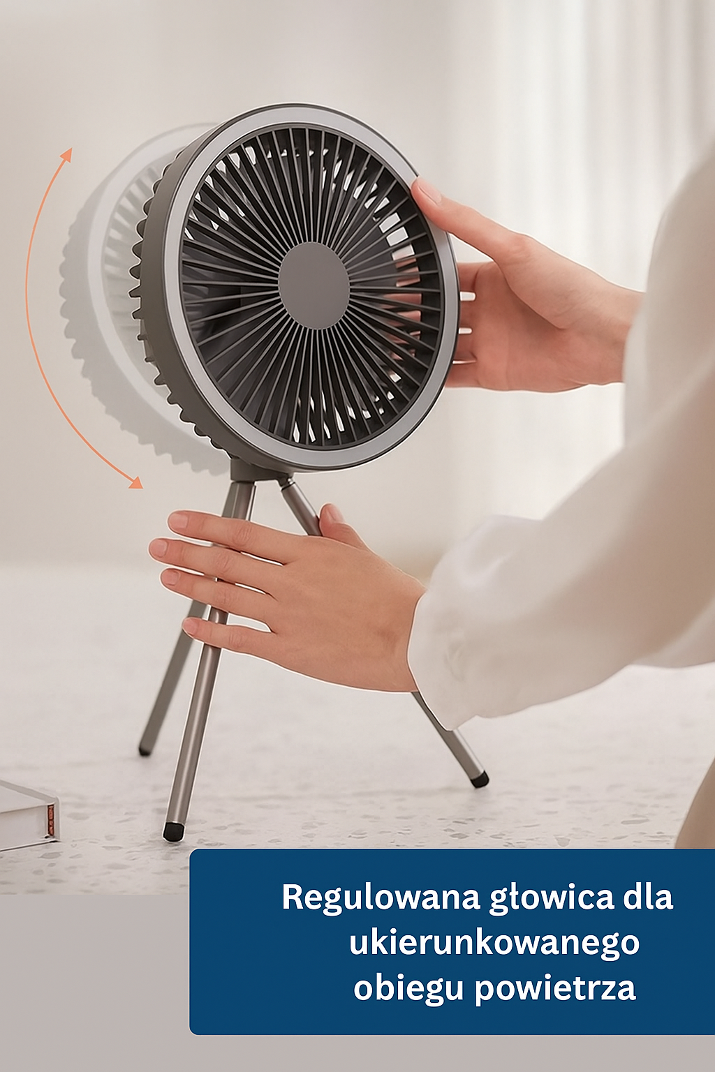 Wentylator z akumulatorem i funkcją powerbanku – regulowany kąt nawiewu, nowoczesny design