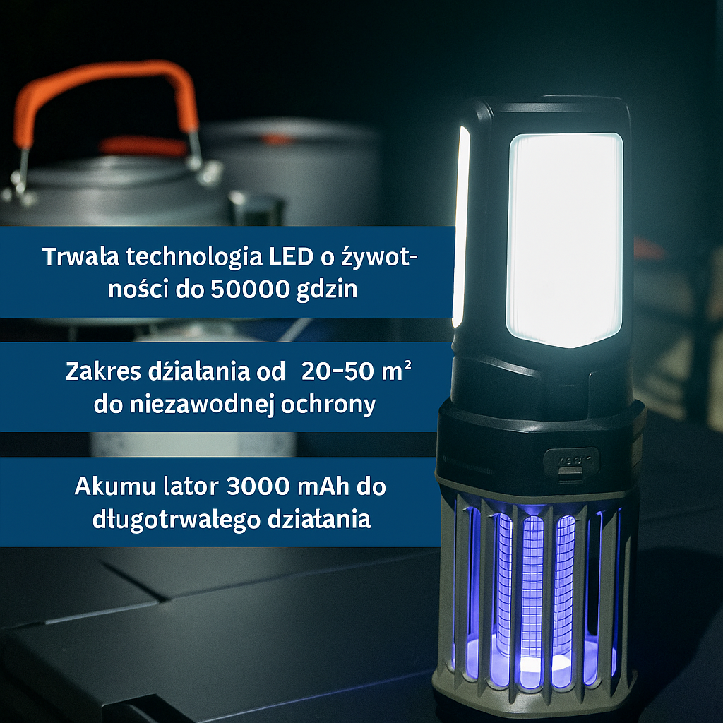 Lampa owadobójcza z funkcją latarki LED – 2w1 odstraszacz komarów i oświetlenie do użytku na zewnątrz