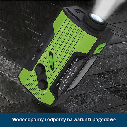Radio awaryjne z dynamem, panelem solarnym i latarką LED – powerbank, alarm SOS, ładowanie USB