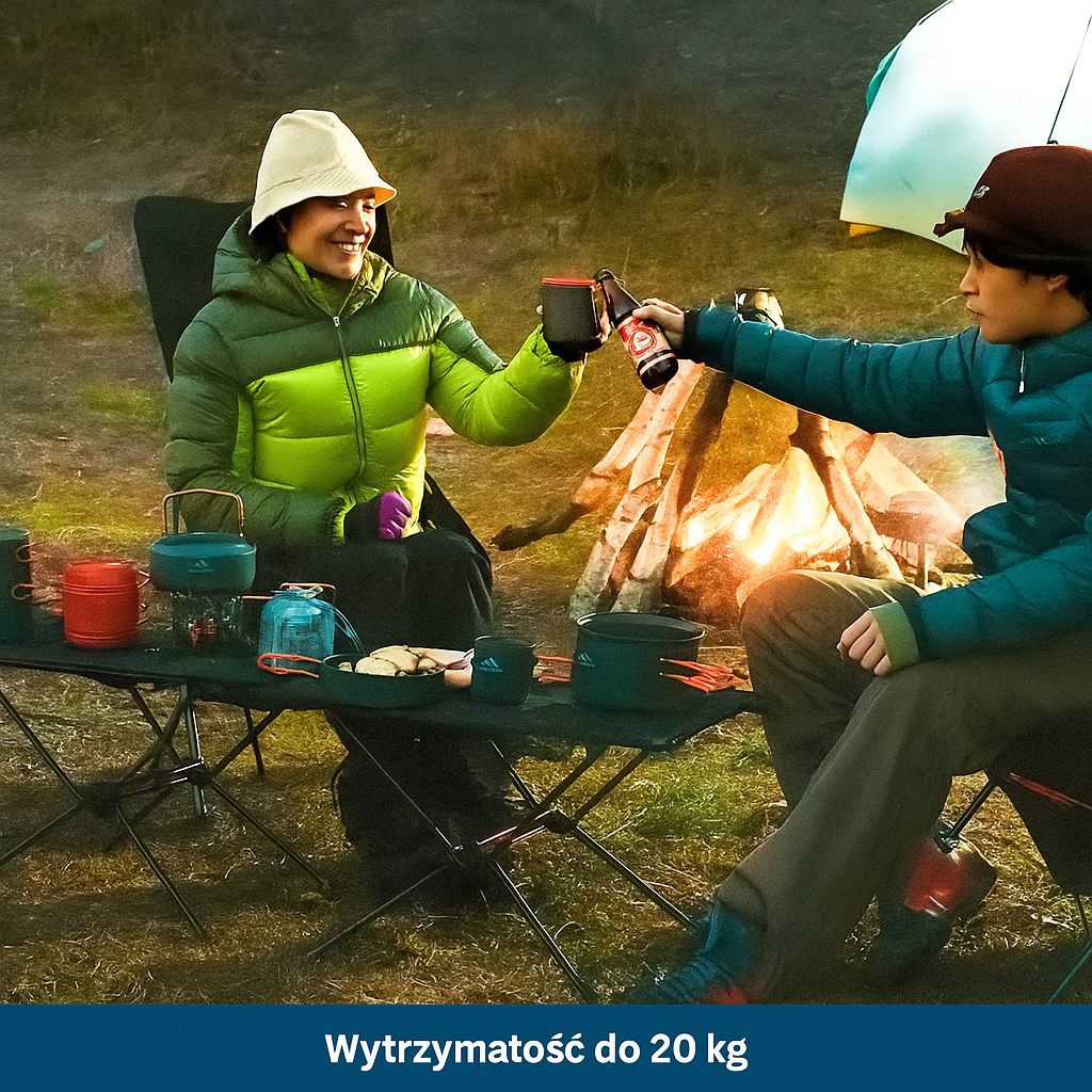 Składany stolik turystyczny ultralekki 60x40 cm – kompaktowy stół kempingowy z uchwytami na napoje