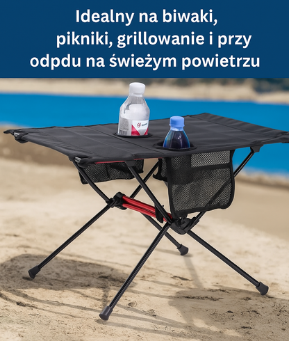 Składany stolik turystyczny ultralekki 60x40 cm – kompaktowy stół kempingowy z uchwytami na napoje