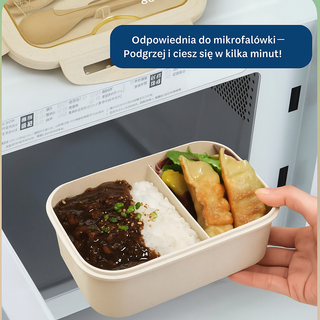 Lunchbox 850 ml z kompletem sztućców – pojemnik śniadaniowy z pokrywką i uszczelką