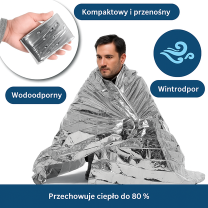 Folia NRC – koc ratunkowy 140x210 cm, wodoodporny i wiatroszczelny, zatrzymuje ciepło ciała