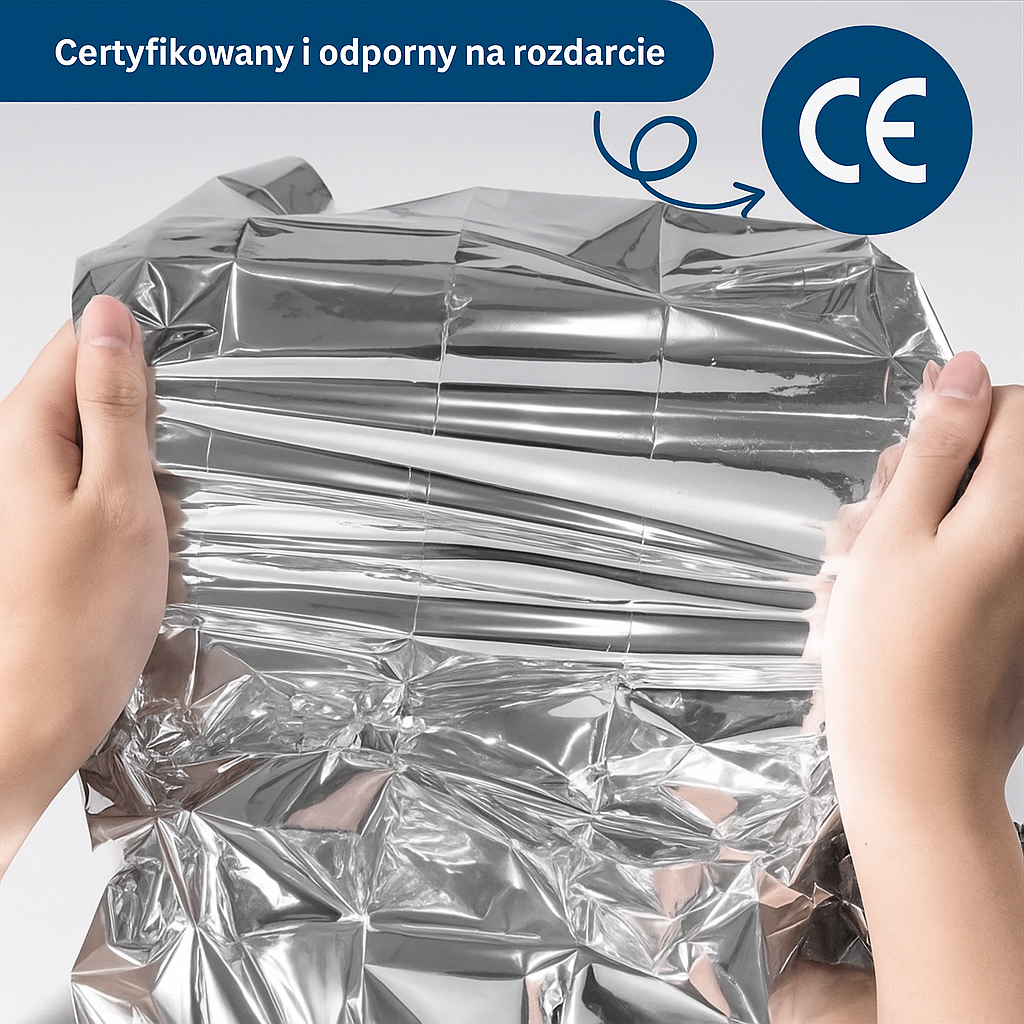 Folia NRC – koc ratunkowy 140x210 cm, wodoodporny i wiatroszczelny, zatrzymuje ciepło ciała