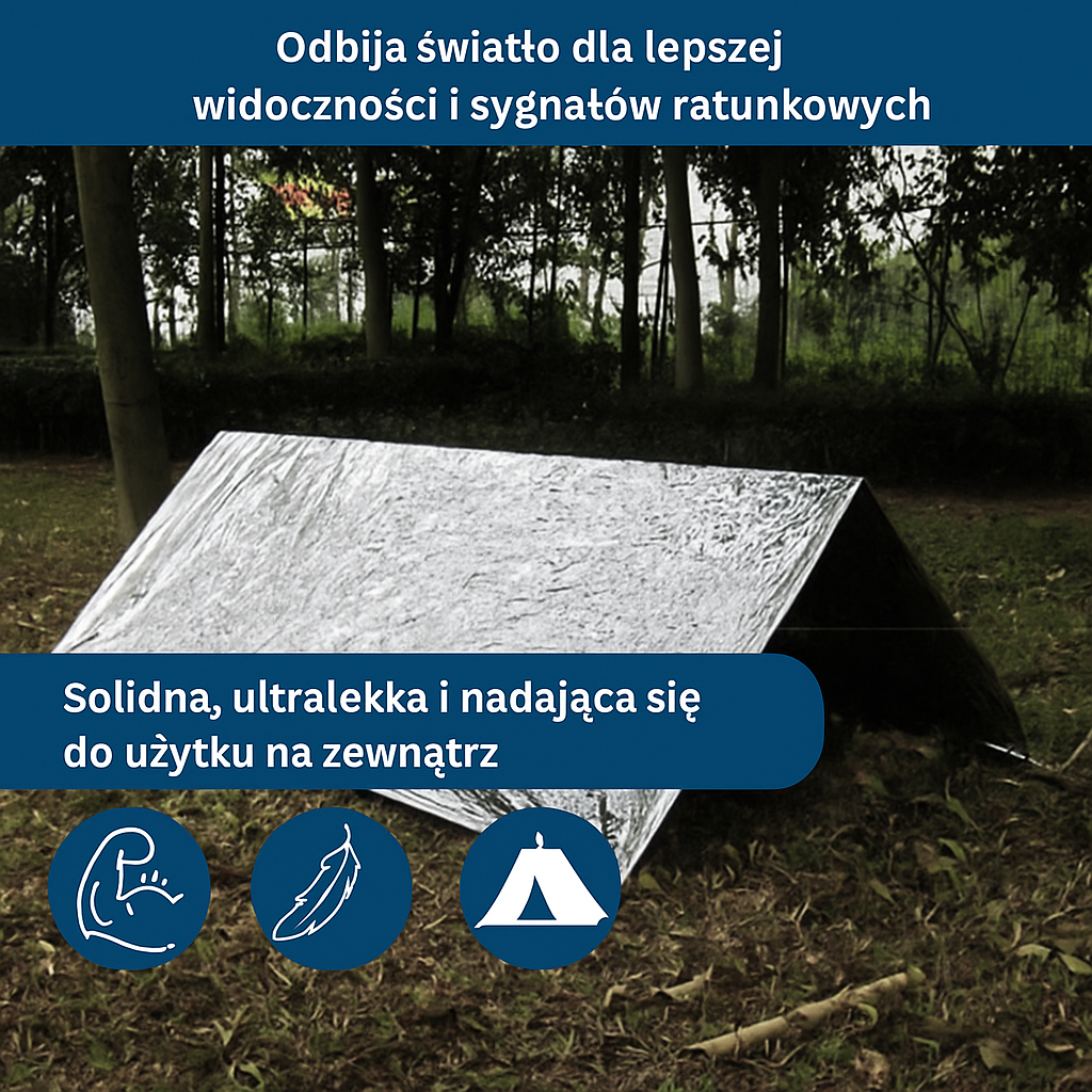 Folia NRC – koc ratunkowy 140x210 cm, wodoodporny i wiatroszczelny, zatrzymuje ciepło ciała