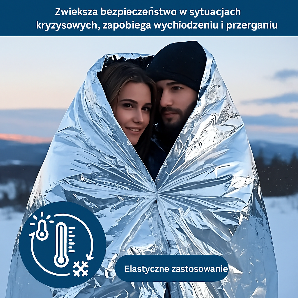 Folia NRC – koc ratunkowy 140x210 cm, wodoodporny i wiatroszczelny, zatrzymuje ciepło ciała