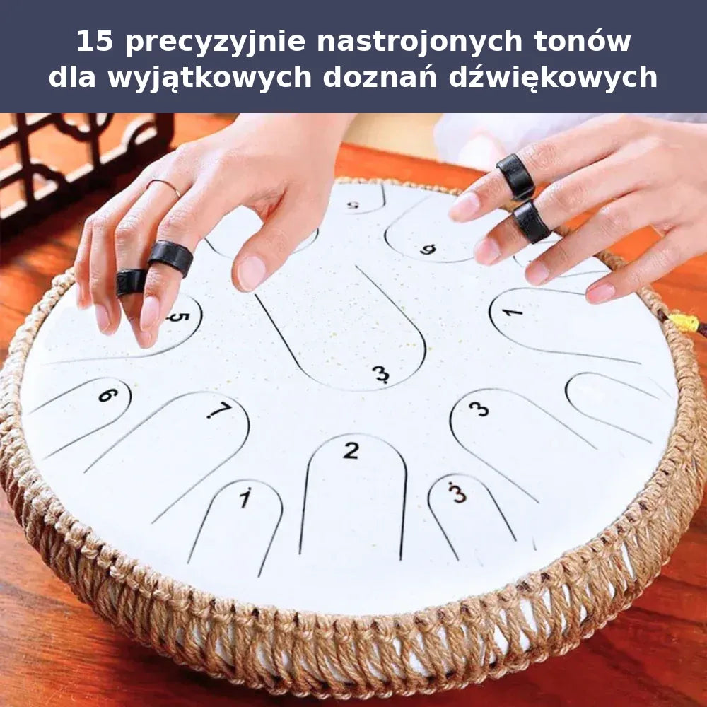 Bęben stalowy 15 tonów (handpan) – z pałeczkami i torbą, instrument perkusyjny