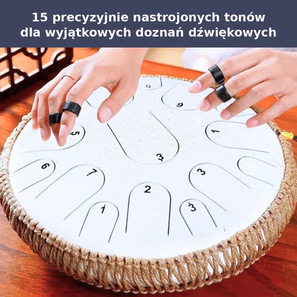 Bęben stalowy 15 tonów (handpan) – z pałeczkami i torbą, instrument perkusyjny