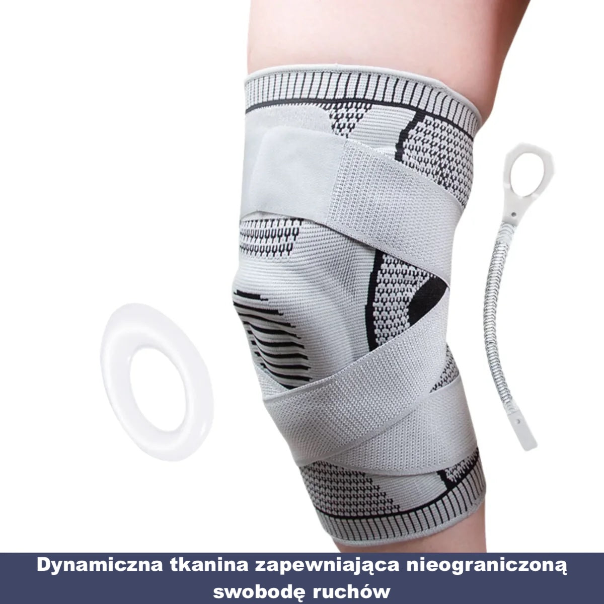 Opaska sportowa na kolano – elastyczna, z silikonową wkładką i paskami regulacji