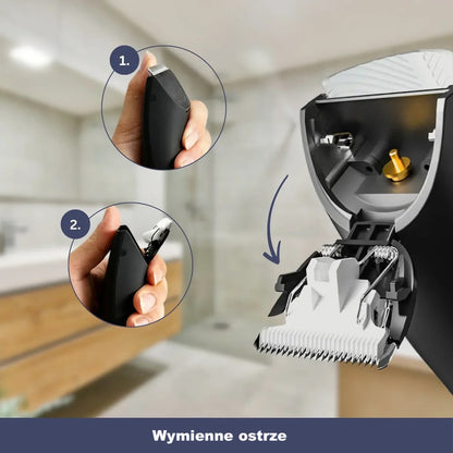 Trymer męski IPX7 – do ciała i strefy bikini, ładowanie USB, wymienne ostrze