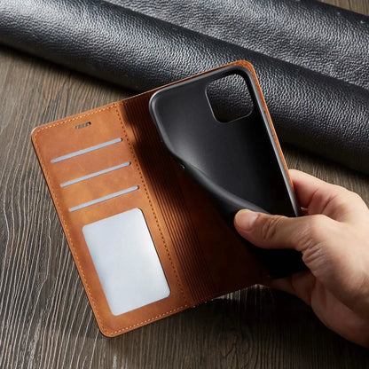 Etui skórzane portfel do Iphone – case z klapką i miejscem na karty, magnetyczne zamknięcie