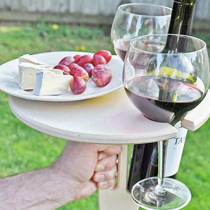 Stolik piknikowy na wino – drewniany stojak ogrodowy na butelkę i kieliszki