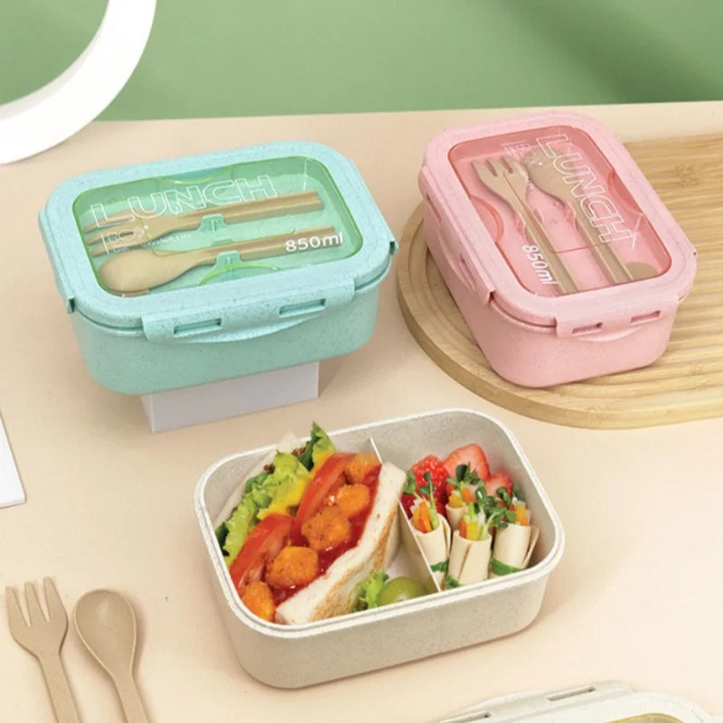 Lunchbox 850 ml z kompletem sztućców – pojemnik śniadaniowy z pokrywką i uszczelką