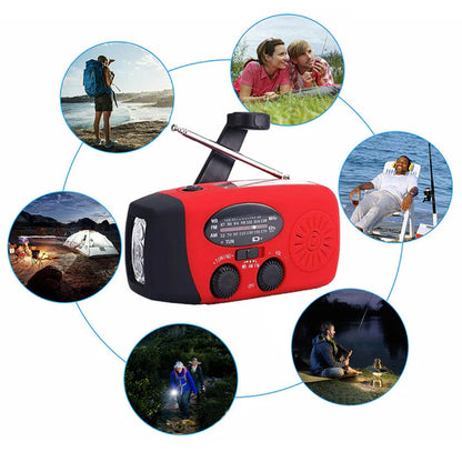 Radio awaryjne z latarką, korbką i panelem słonecznym – powerbank, FM/AM/WB, ładowanie USB