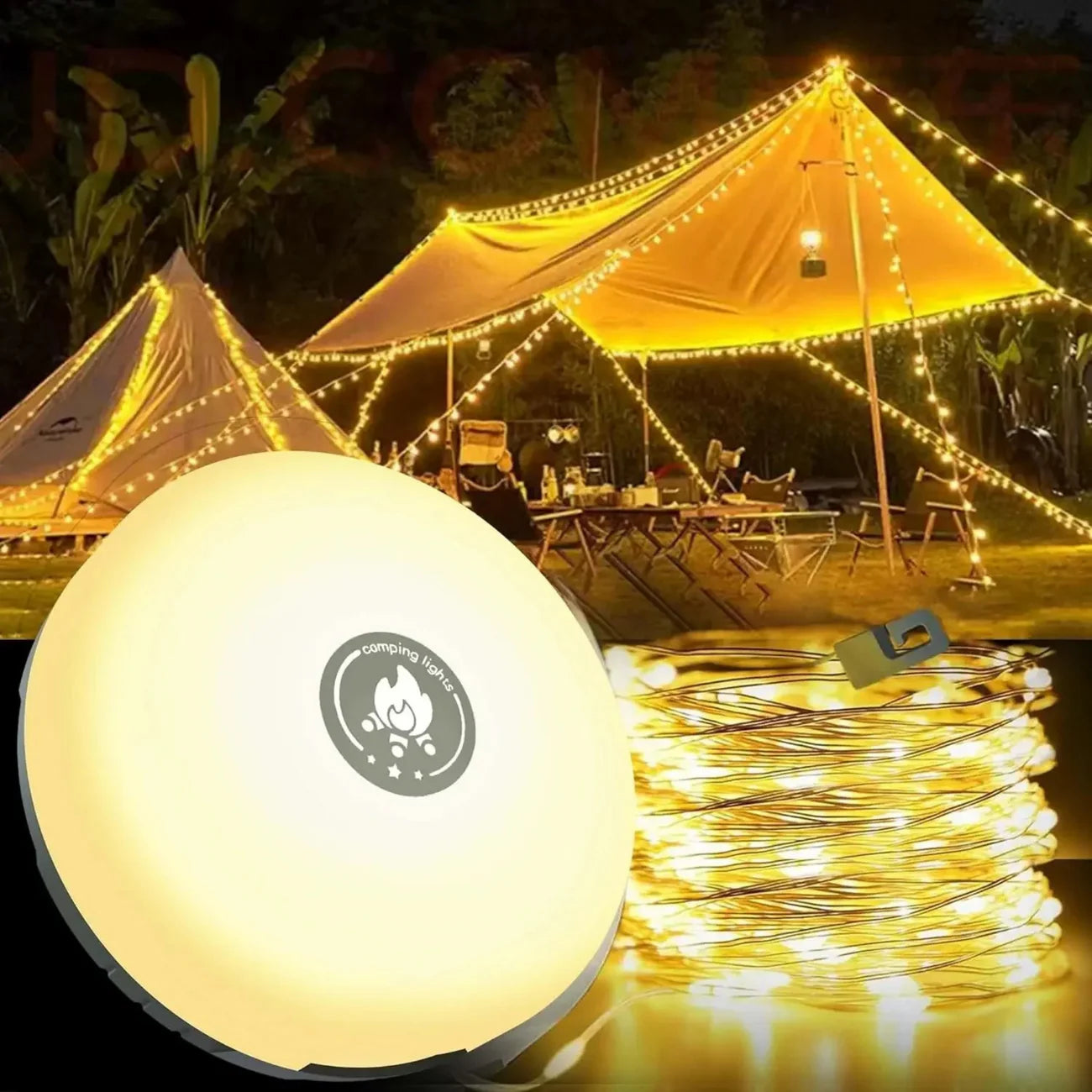 Lampki LED na camping 10 m – girlanda świetlna USB z etui, idealna do namiotu i ogrodu