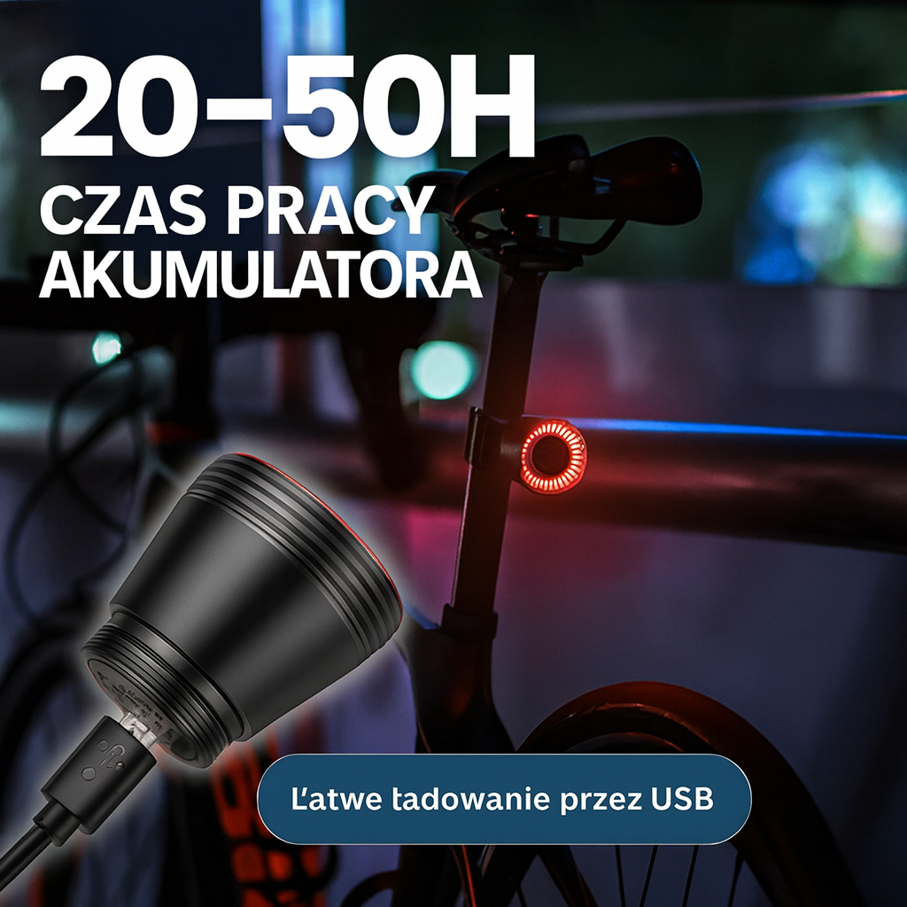 Inteligentna tylna lampka rowerowa VentureStore Smartlight – wodoodporna, USB, do 50h pracy