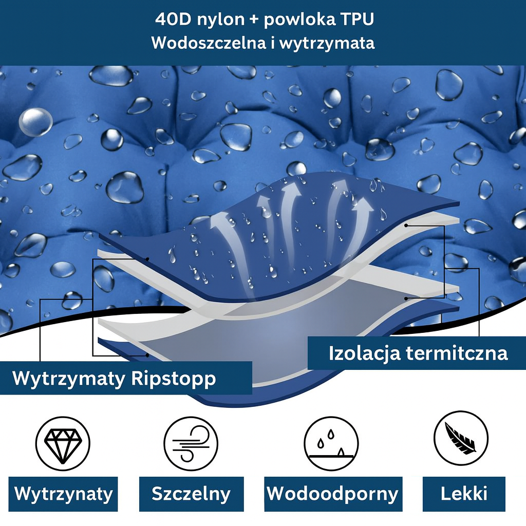 Materac turystyczny dmuchany z pompką nożną – ultralekki, kompaktowy, ergonomiczny