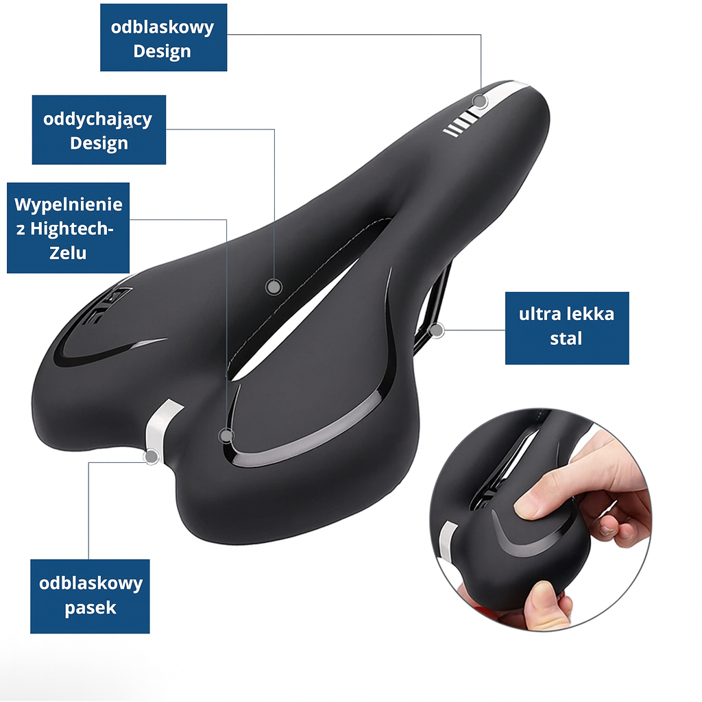 Siodło rowerowe żelowe HighTech – ergonomiczne, wodoodporne, z odblaskami