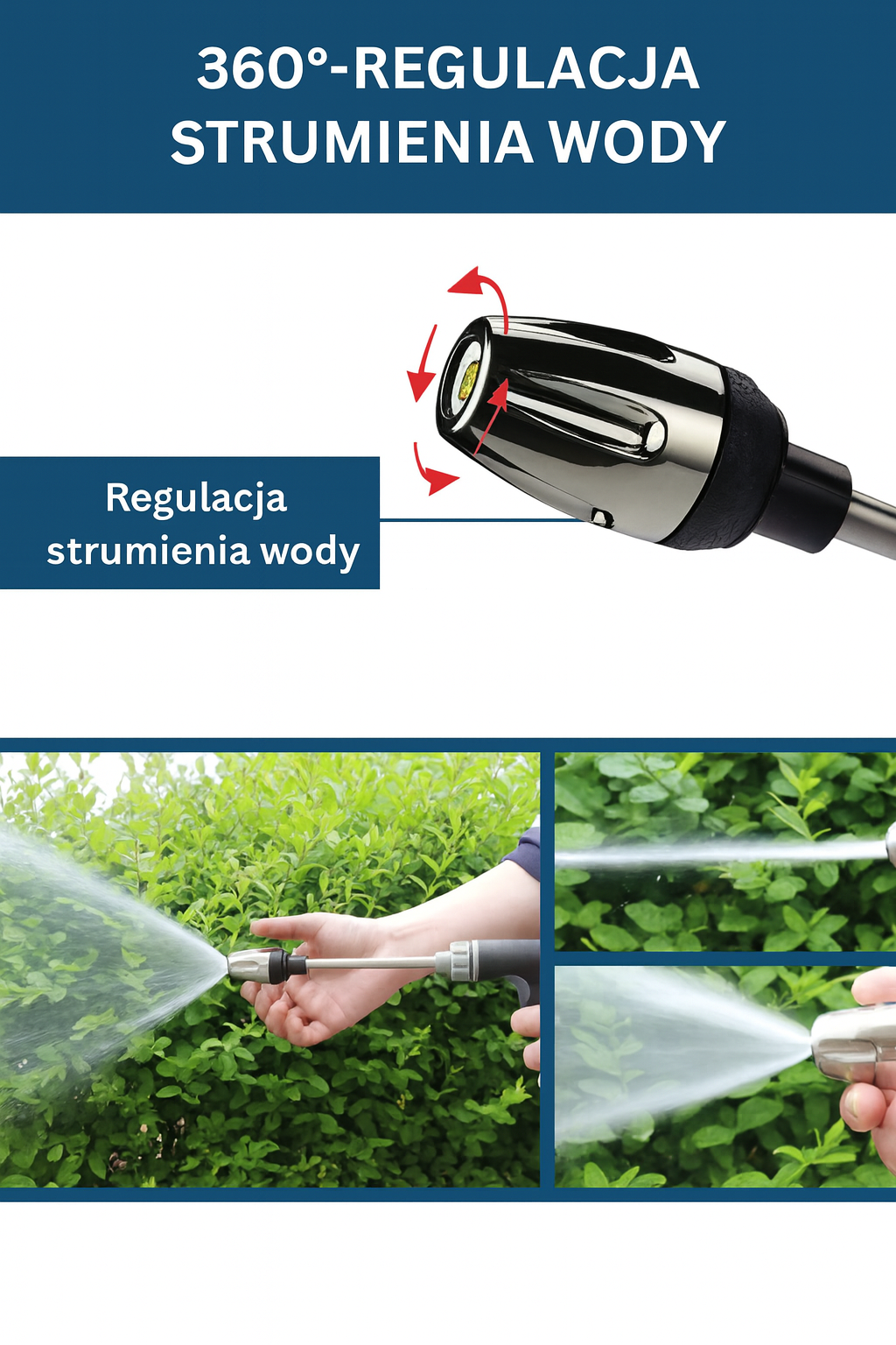 Pistolet do podlewania i mycia 37 cm – regulowany strumień, stal nierdzewna