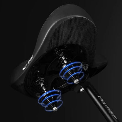 Szerokie siodło rowerowe z amortyzacją sprężynową i otworem wentylacyjnym