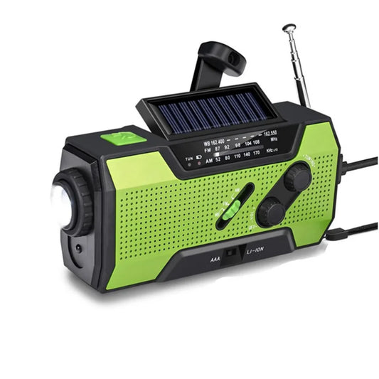Radio awaryjne z dynamem, panelem solarnym i latarką LED – powerbank, alarm SOS, ładowanie USB